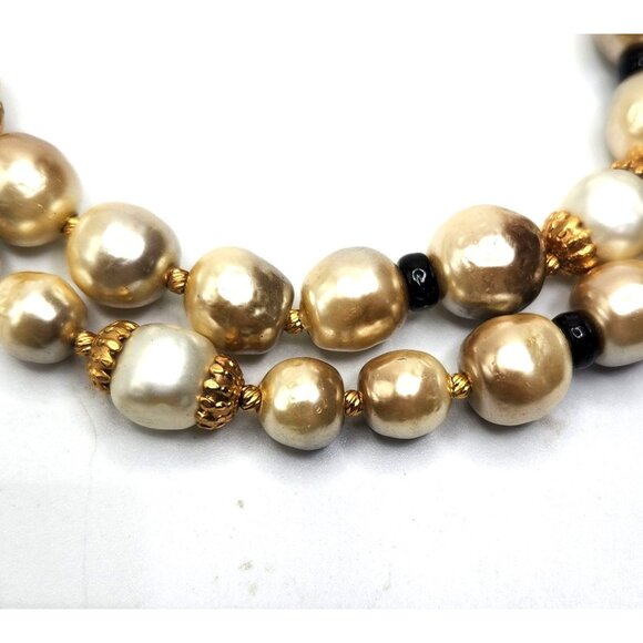 Vintage Double Strand Faux Pearl Necklace With Accent Beads - Picture 3 of 4